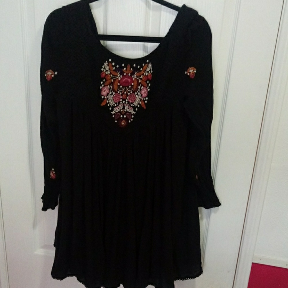 Free People black gypsy mini boho dress